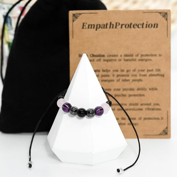 Evil Eye Empath Bracelet - Adjustable 11.7in Anxiety Relief Gift in Velvet Pouch - Picture 7 of 7